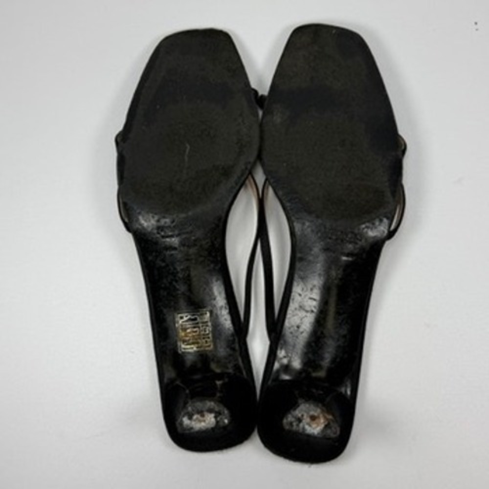 Prada Womens 39.5 Black Satin Strappy Kitten Heel Sandals Mules Y2K Italy - Picture 13 of 16